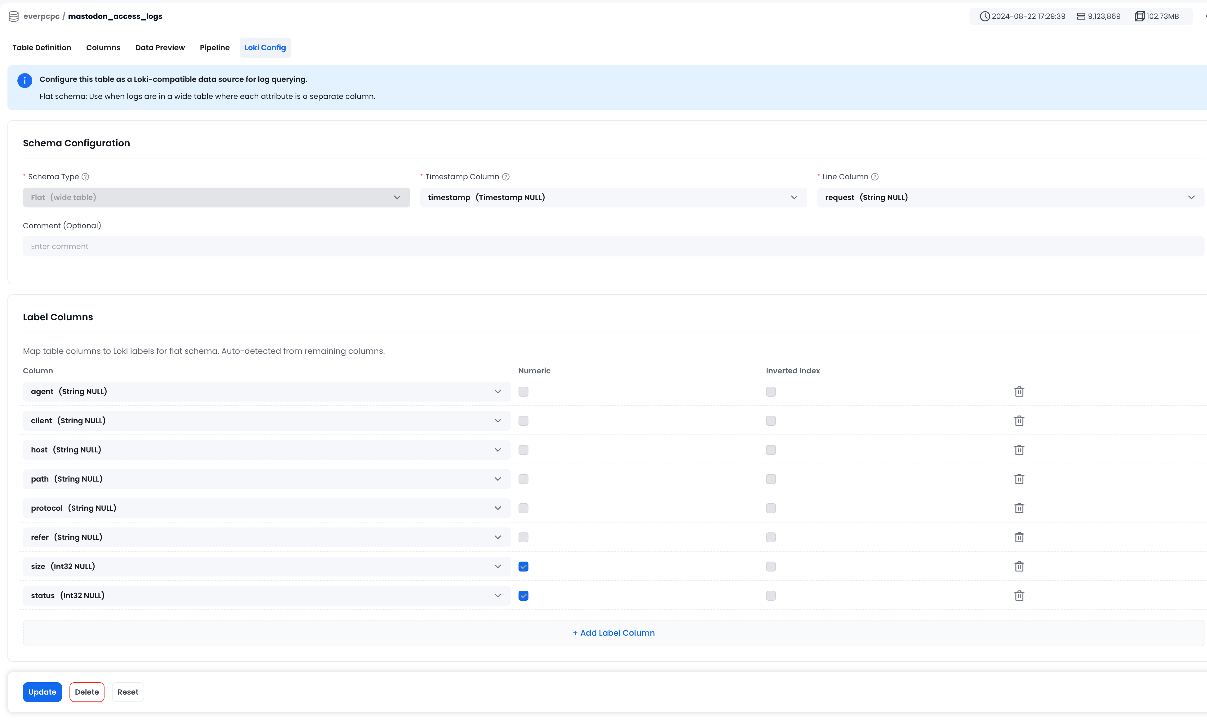 Configure Table