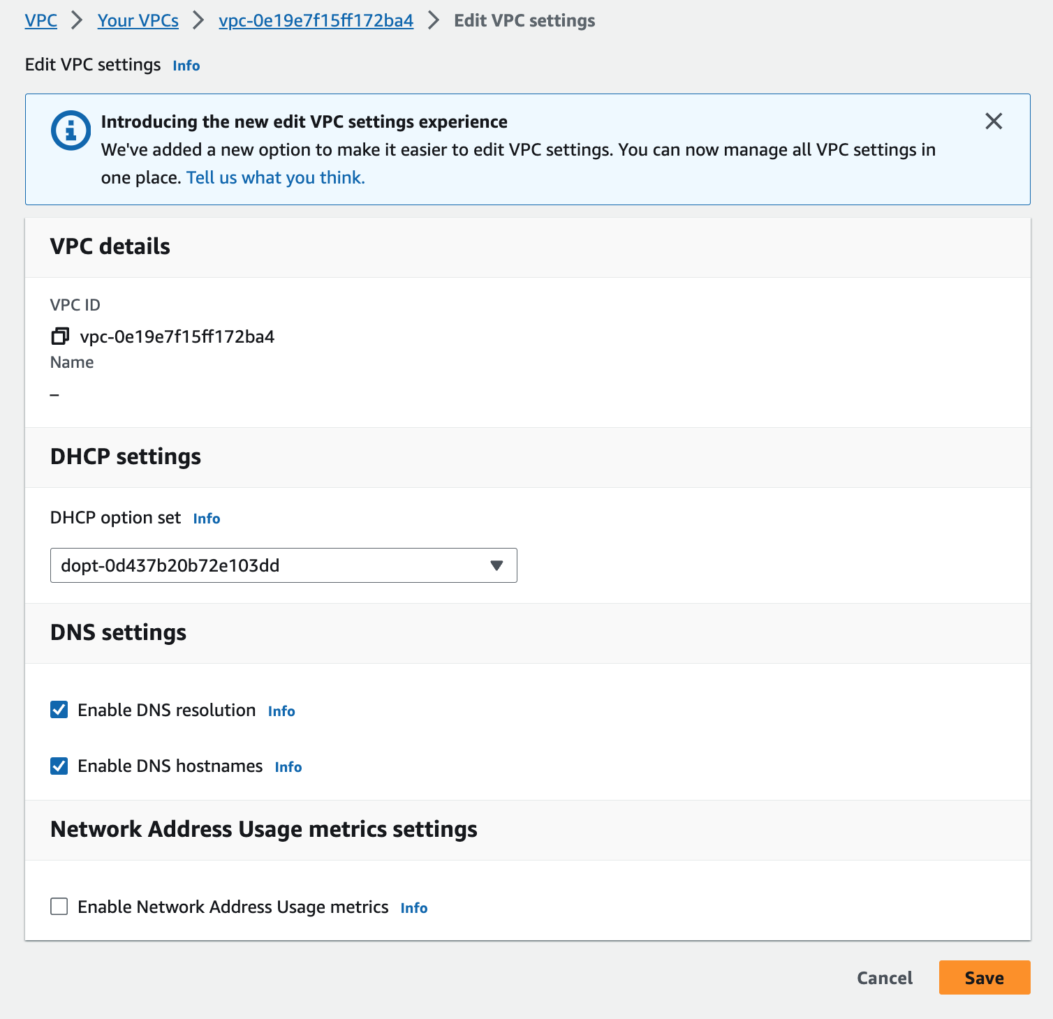 VPC Settings